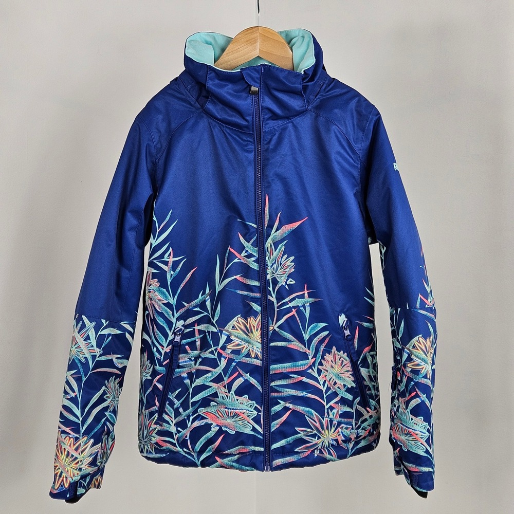Roxy Ski Jacket Girls 12 Blue Tropical Floral DryFlight 10K Missing Hood